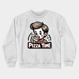 young boy eat pizza Crewneck Sweatshirt